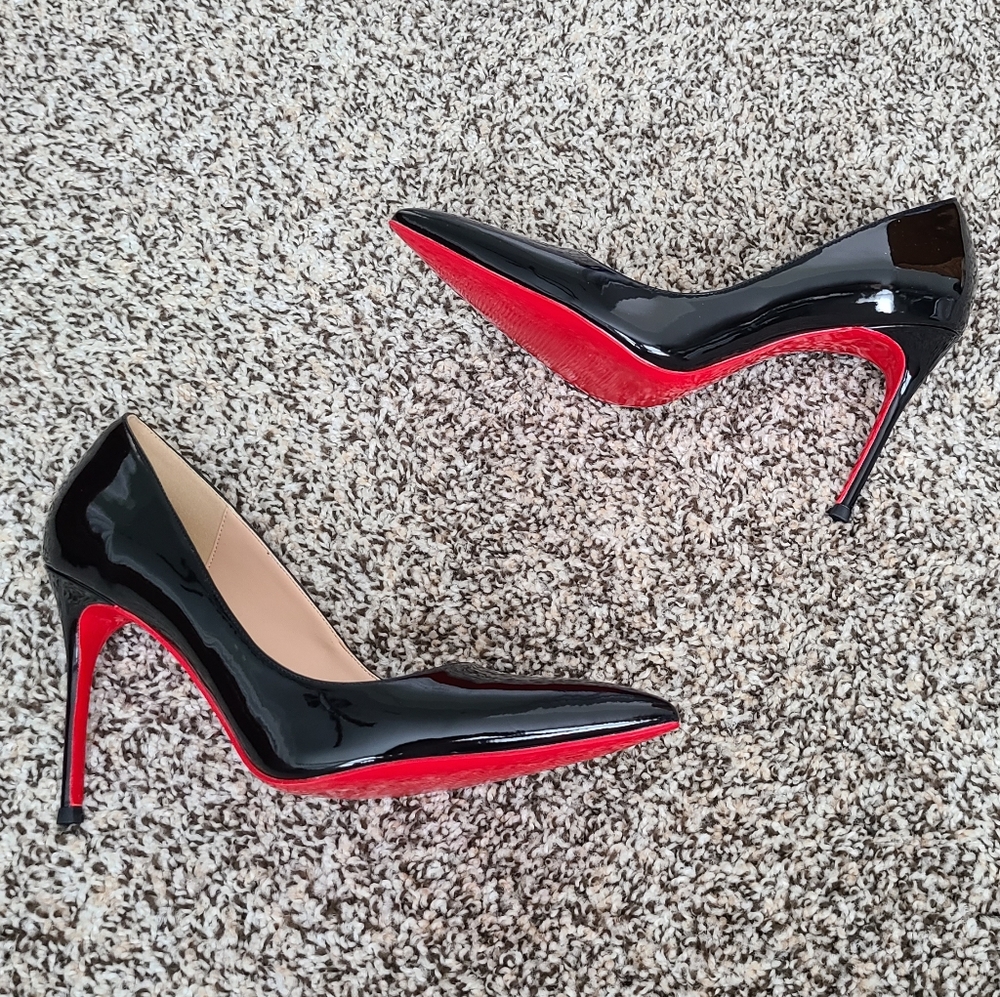 Black Patent Leather 4 Inch Stiletto Heels with Red Bottom